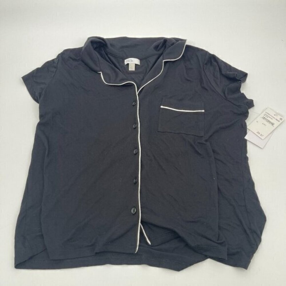 Nordstrom Rack Womens Pajama Top Medium Black Short Sleeves Button Front Sleep